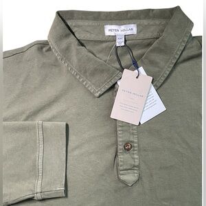 PETER MILLAR Crown Men's Green Mtry Long-Sleeves Athletic Polo XXL Pima Cotton